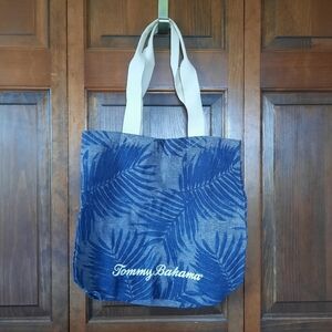 NWOT Tommy Bahama Palm Print Cotton Canvas Tote Blue Logo Reusable Bag